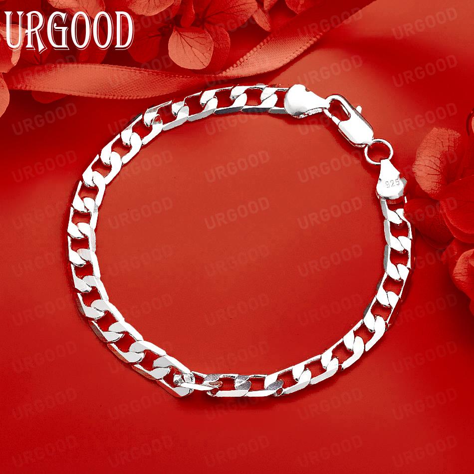925 Sterling Silver 6mm Sideways Fashion Bracelet Gift Jewelry