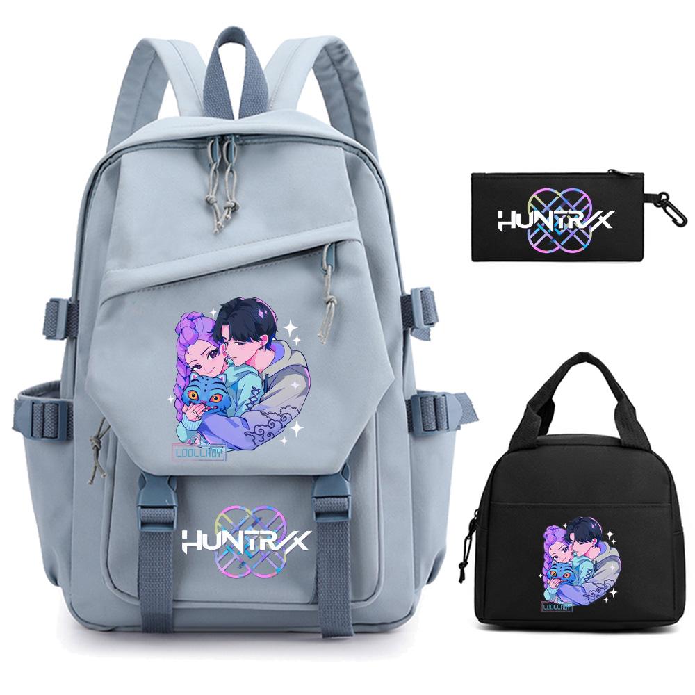 3-teiliges Anime-Kpop-Dämonenjäger-Rucksack-Set für Teenager (Jungen und Mädchen), große Kapazität, wasserdicht, ideal für Schule, Freizeit und Reisen.