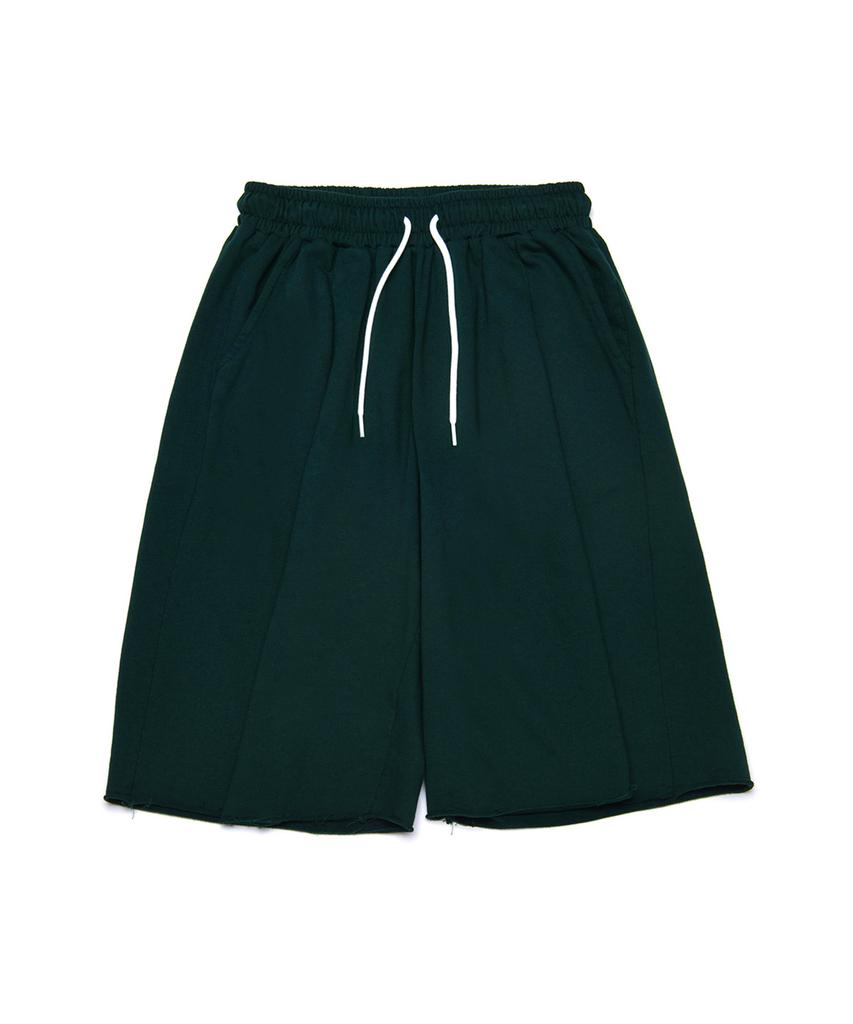A Note Cutoff Wide Half Sweatpants Deep Green