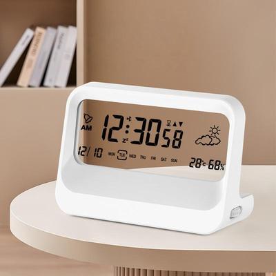 LCD Digital Alarm Clock Temperature Humidity Timer Countdown Week Date Display Snooze Silent Table Clock Transparent