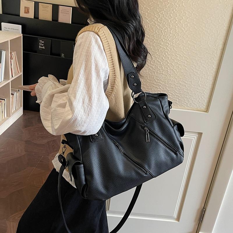 Faux Leather Tote Bag for Women Fashion Shoulder Handbag with Zipper Pockets and Adjustable Strap