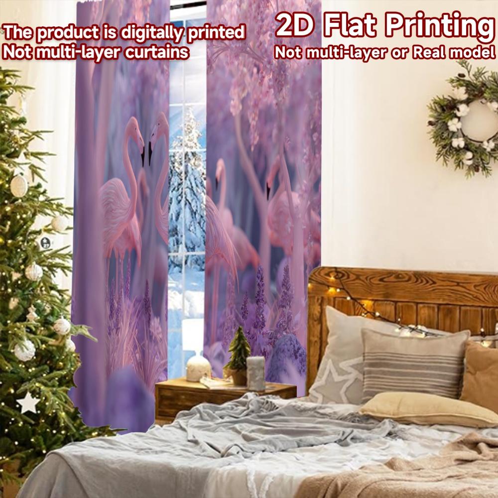 2pcs, 2D FLAT PRINTING Curtains (Without Rod) Pink Paradise Christmas Festival Creative Curtains Versatile Fabric Curtains