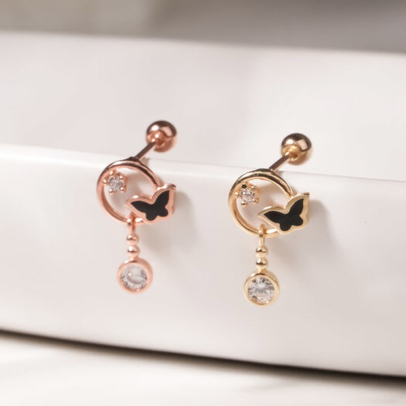 JEWNEL 14K Moon Butterfly Drop Piercing Earrings