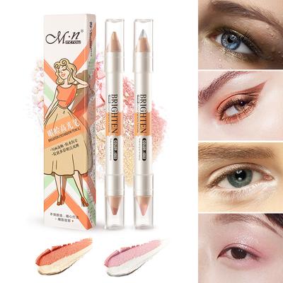 MENOW Illuminante per occhi e viso, evidenziatore a doppia punta per baco da seta, perlescente, color oro champagne, con temperino