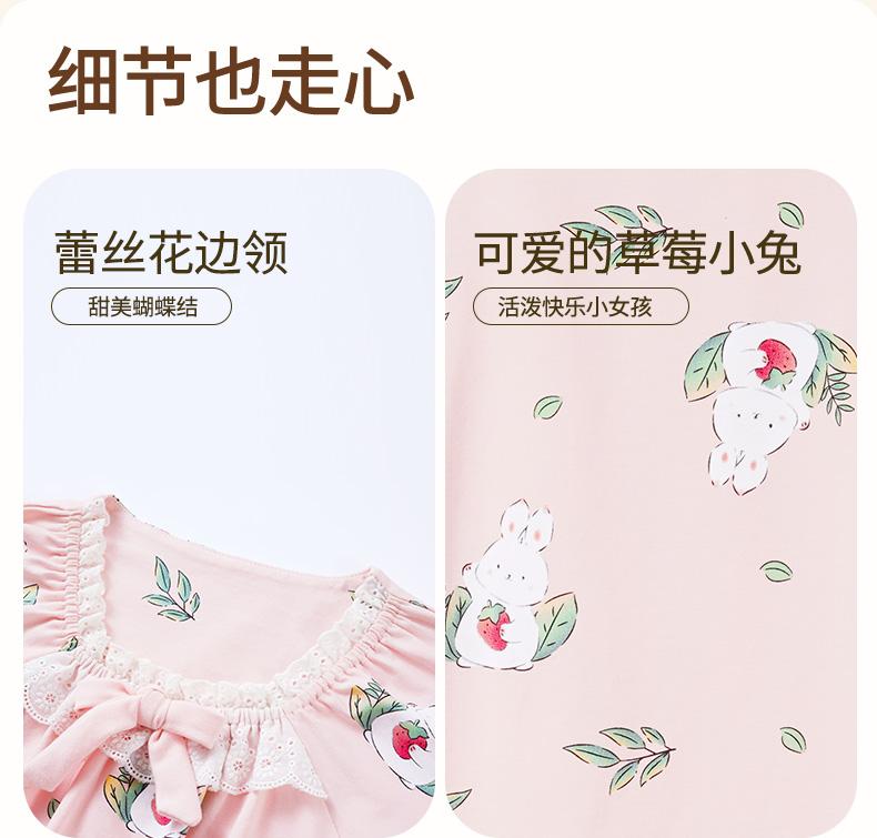 Fenteng Combed Cotton Strawberry Rabbit Lace Pajama Set for Girls