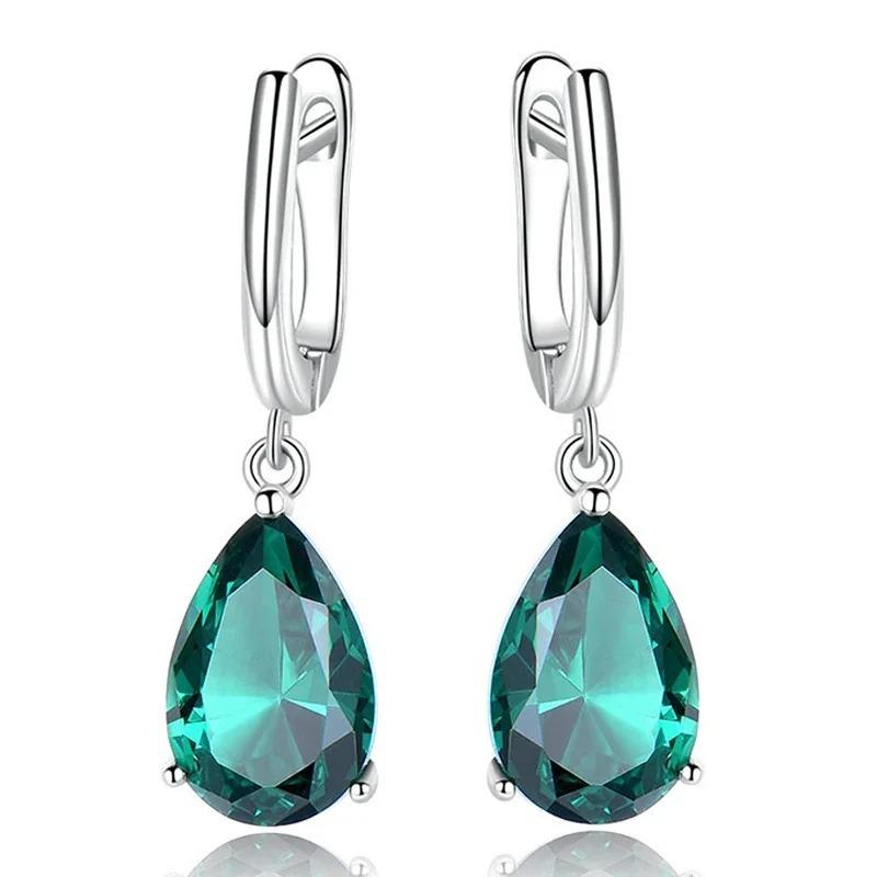 925 Sterling Silver Topaz Drop Earrings for Women High Quality Gemstone Simple Blue Emerald Wedding Party Fashion Jewelry Gift