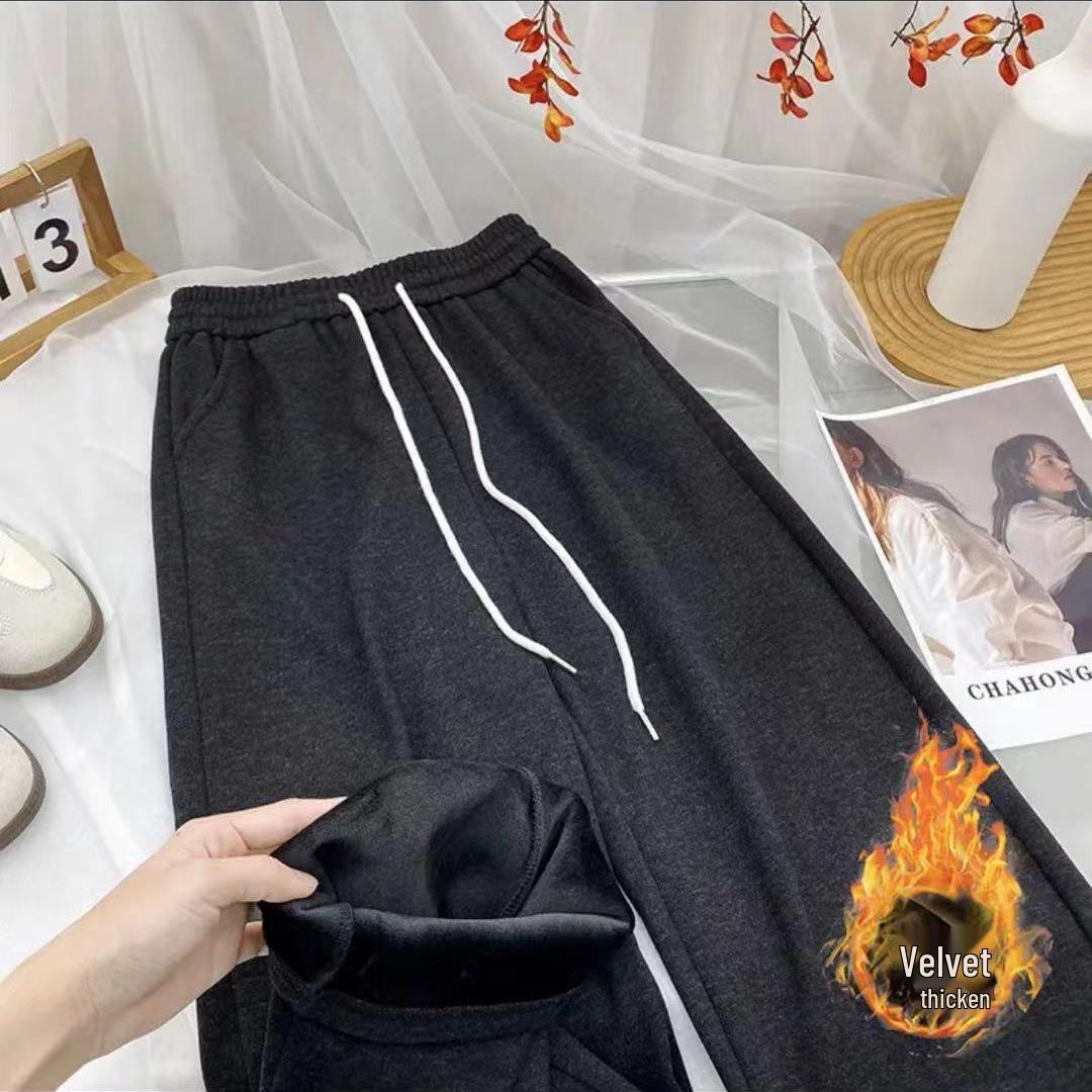 

Маленькие серые вязаные флисовые брюки с высокой талией - Стройнящие прямые, широкие, размер XS XL (recommended for 121-130 lbs)