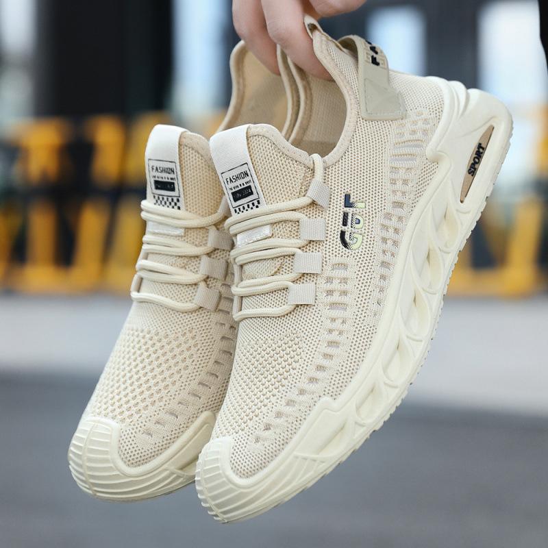 

Мужская обувь 2025 новая сетчатая дышащая летняя спортивная обувь с верхом из летучего трикотажа, легкая, с мягкой подошвой, спортивная обувь для работы, повседневная, модная 44 бежевый
