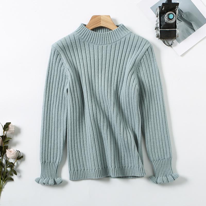 Dětský svetr pletený z jádrové příze v korejském stylu s vysokým límcem - podzimní/zimní pulovr pro střední a velké děti