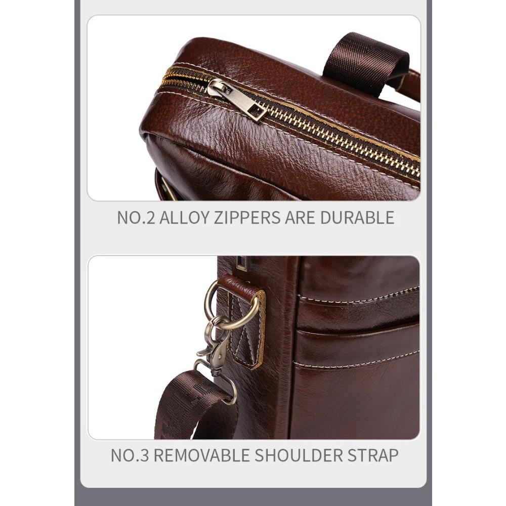 Brand Men's Handbag 100% Leather Briefcase  Large Capacity 14 Inch Laptop Bag Casual Shoulder Crossbody Bag Messenger Bag