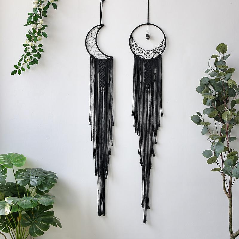 Black Macrame Wall Hanging Tapestry Sun Moon Dream Catcher Woven Handmade Home Decor