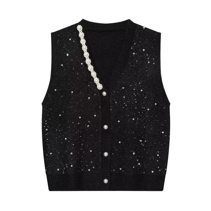 2026 Spring European & American V-neck Sequin Vest - Simple & Versatile Fashion Large