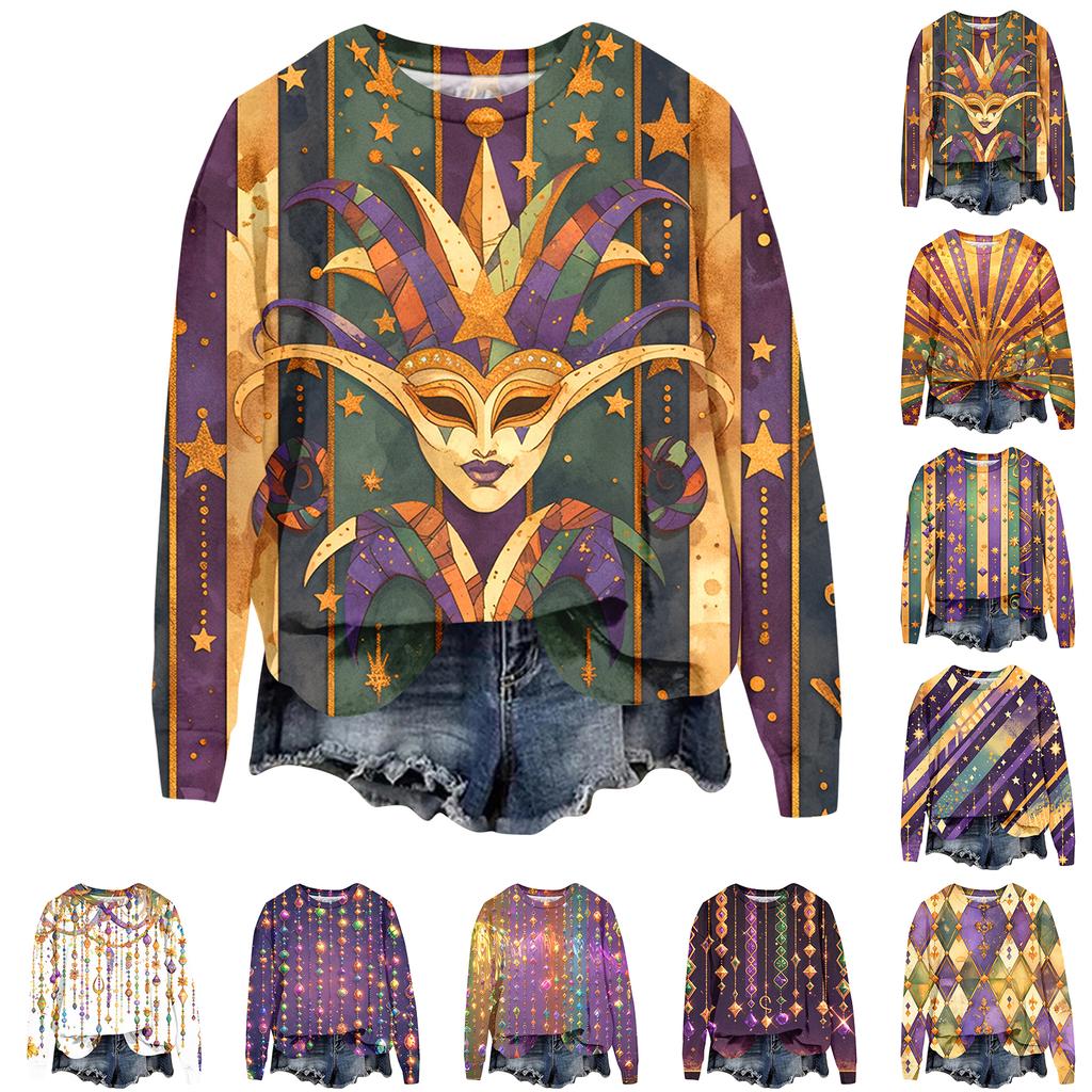 Damenmode Bedrucktes Langarm Locker Rundhals Sweatshirt Top