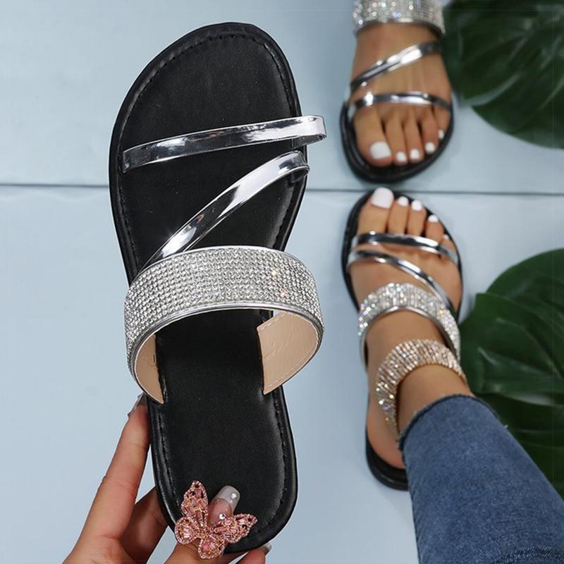 

Женские сандалии Bling Bling Женская обувь на лето Сандалии Новые плоские сандалии Модные тапочки Sandalias De Mujer Летняя обувь 36