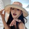 Sweet Plaid Strappy Bucket Hat Korean Version Ins Big Brim Sun Hat Children Fresh and Versatile Double-sided Can Be Worn