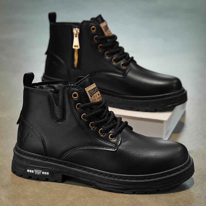 Martin Boots Men's Autumn and Winter 2024 New British Style High-top Heightening Non-slip, Waterproof and Wear-resistant Medium-top Tooling Shoes