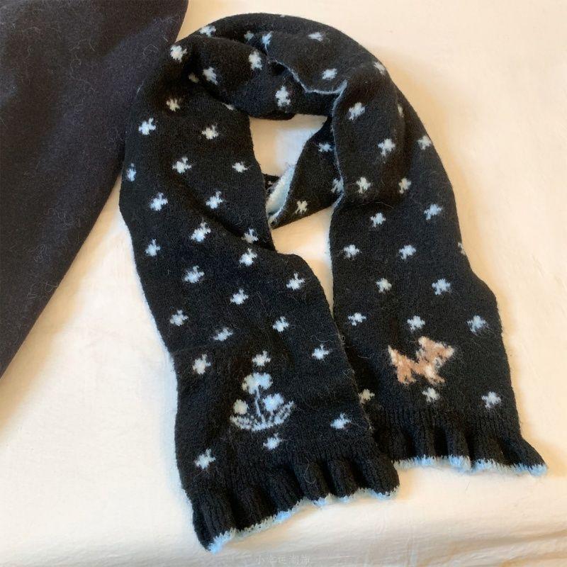 Korean-style double-sided knitted scarf for women, winter, high-end, atmospheric, thickened, warm, wool neck warmer