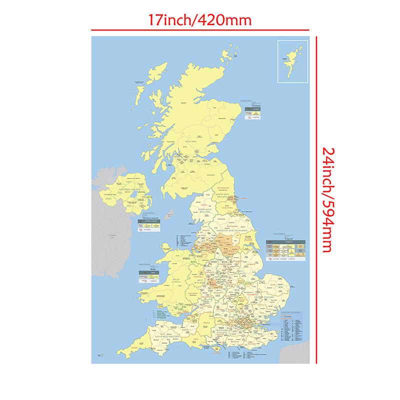 Hartă de perete Hartă a Regatului Unit cu regiuni detaliate Poster de artă imprimat fără ramă pentru decor Cadou de perete Consumabile de călătorie