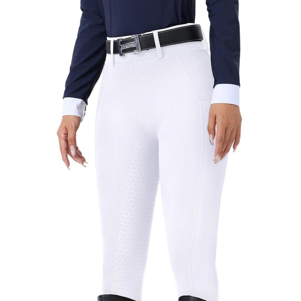 Damen Reithose mit hohem Bund, Silikonvollbesatz, rutschfest, abriebfest, elastischer Passform und Taschen.