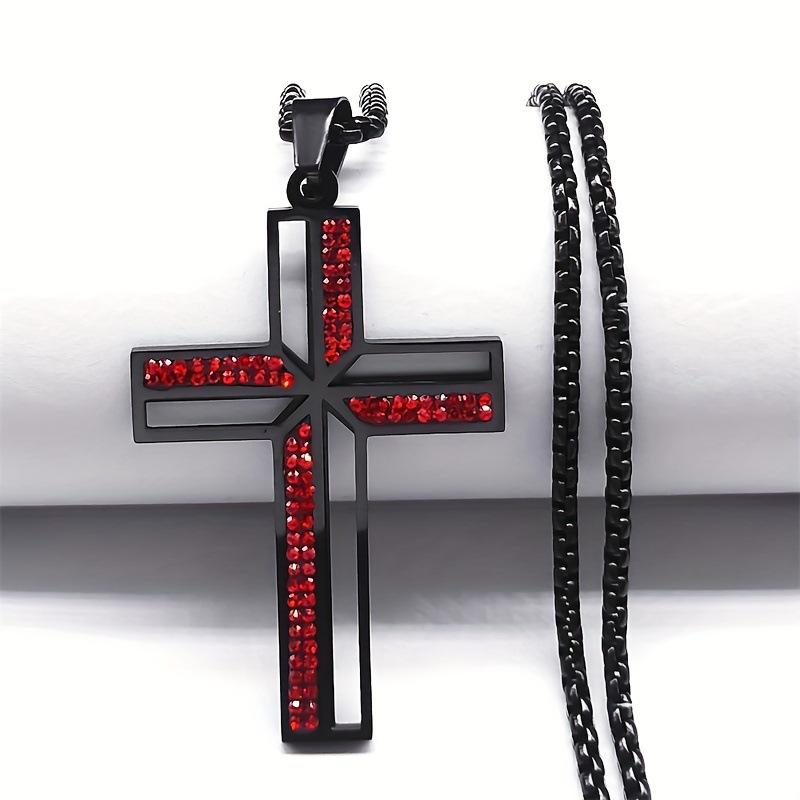 New Men's Stainless Steel Cross Necklace with Diamonds, Vacuum Plating, Non-fading Hip-hop Accessories