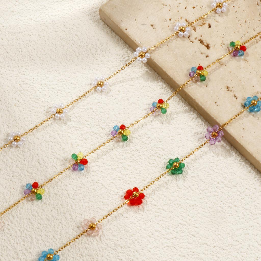 Flower Beaded Necklace 304 Stainless Steel 18K Gold Plated Link Cable Chain 40cm+ 5cm For Women Sweet & Cute Exquisite Gift