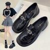 Internet-Berühmtheit Retro Britischer Stil Kleine Lederschuhe Runde Spitze Vielseitig Japanische Weiche Sohle Lackleder Dicke Ferse Loafer Einzel
