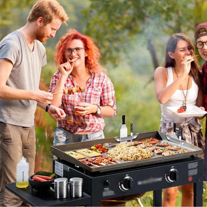 New 2Pcs Stainless Steel Griddle Spatula Stands Outdoor Camping Picnic BBQ Essential