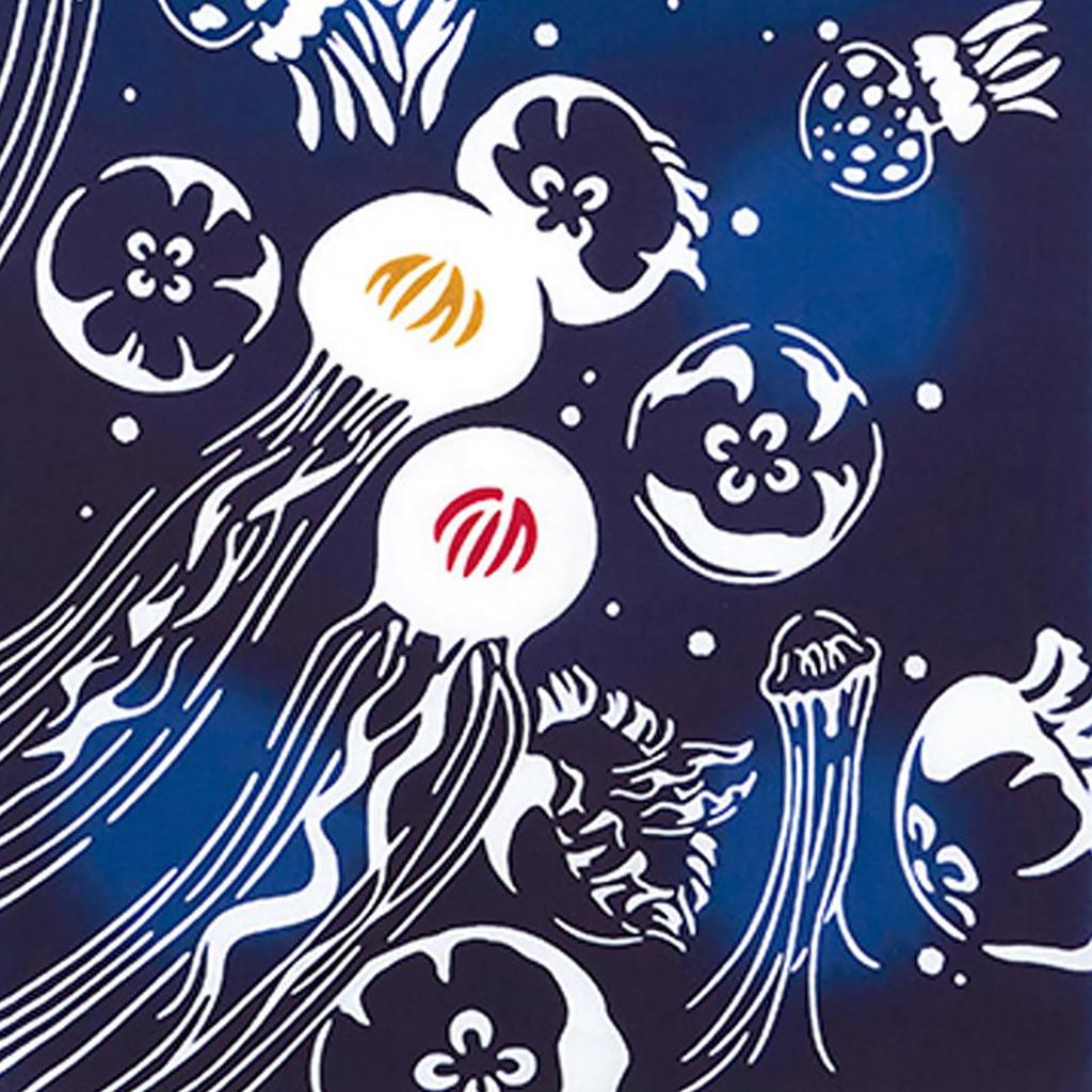 Miyamoto Towel Kenema Tenugui Hand Summer Jellyfish Made in 35 x Product Number 50212 Towel, Design, Japan, Navy, Approx. 90cm,