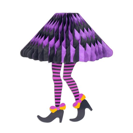Witch Leg Halloween Decor Black & White Striped Hanging Ornaments with Purple Shoes Creepy Party Ceiling Decorations