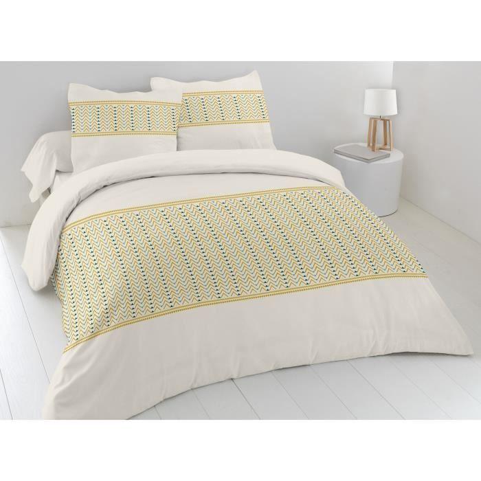 Parure De Couette HOME LINGE PASSION Nat - 3 Pcs - 260 X 240 - 100% Coton 57 Fils - Miel