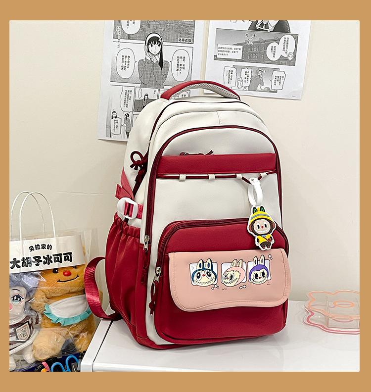 School Bag Contrasting Color Cartoon Large Capacity Multi-compartment School Bag Versatile High Value Backpack Simple Leisure Travel Bag