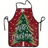 1pc Extra Large Merry Christmas Tree Apron Red White Festive Kitchen Cooking Apron with Green Tree, Heavy-Duty, Long Ties