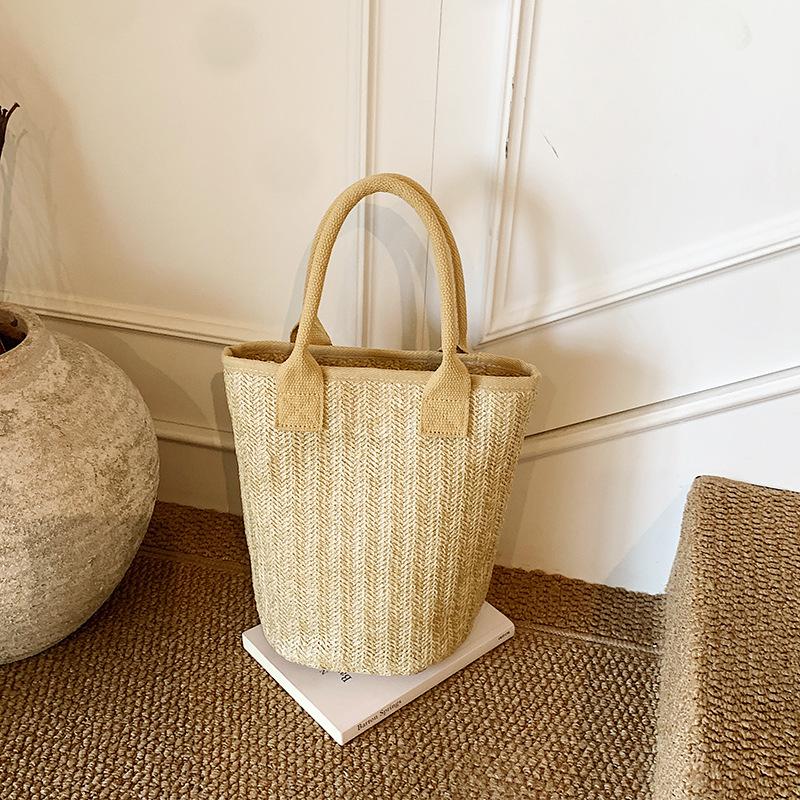 

Осень популярный отпускной стиль овощная корзина плетеная сумка женская пляжная соломенная сумка модная универсальная дорожная сумка через плечо сумка-ведро хаки