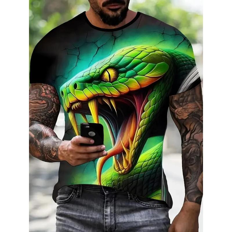 New 3D Printing Snake Graphic T Shirts For Men Summer Short Sleeve Round Neck Casual Tee Tops Mens Hip Hop T-Shirt Streetwear