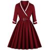 Vintage Cotton Swing Dress Women Long Sleeve V Neck Evening Party Cocktail Night Out Business Casual Day Wear Sizes S to 4XL
