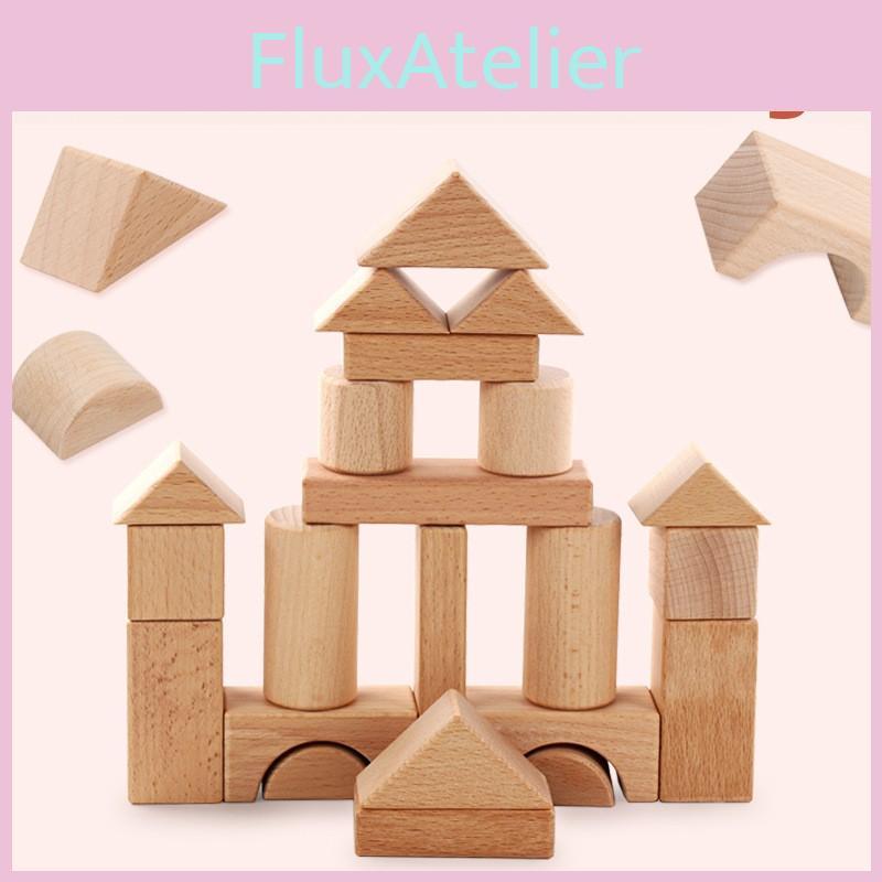 Wooden Building Blocks Set For Kids With Large Natural Grain For Early Education And Play