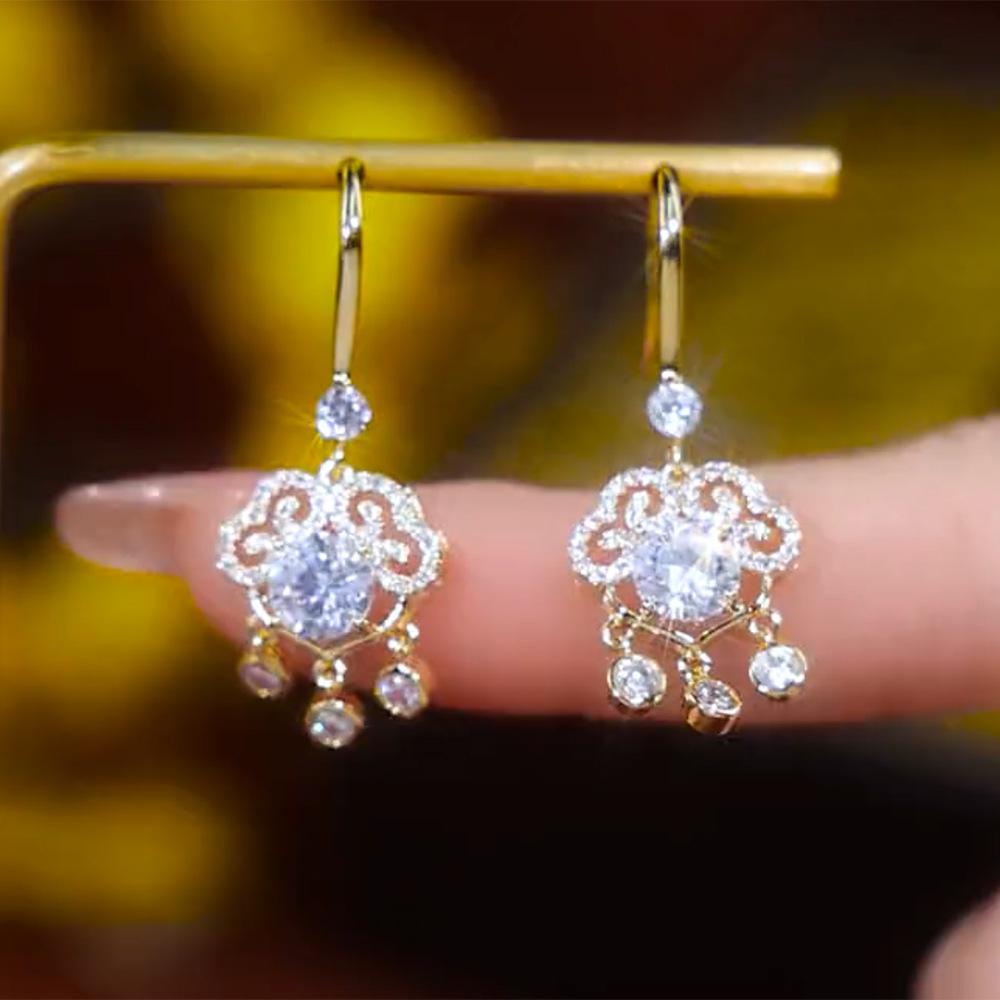 Lucky lock zircon fringed ear hook light luxury high-end earrings fashionable exquisite personalized earrings women