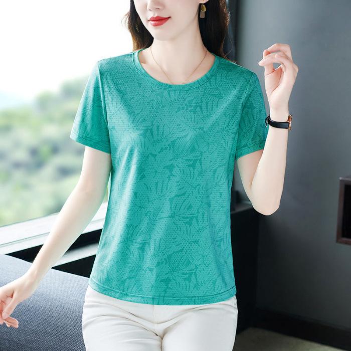 YYFS Women's Fashion Casual Summer Spring Flower Pattern Print Short Sleeve O-Neck Blouses & Shirts