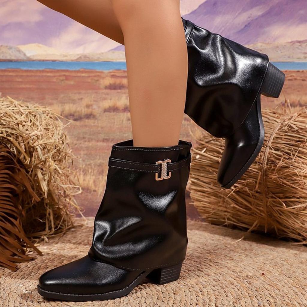 Women's Retro Pointed Toe Block Heel Boots with for Fall and Winter