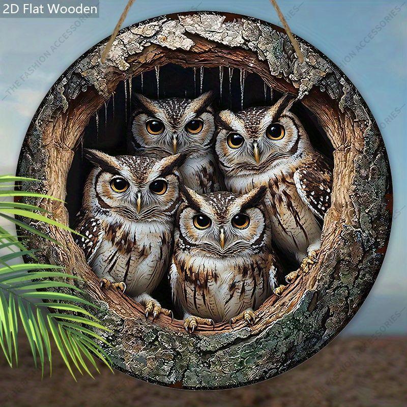 2D plane hanging decorative signs, interior wall or door decoration, garden decoration, owl pattern in tree hole, housewarming gift for friends