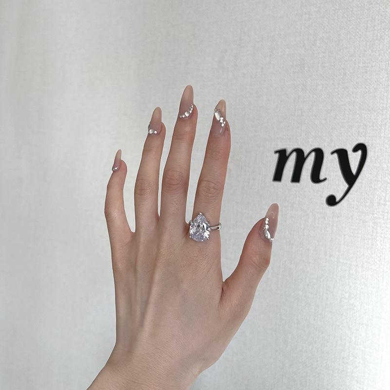 Korean Luxury Ice Crystal Diamond Zirconia Princess Ring Adjustable Open Size
