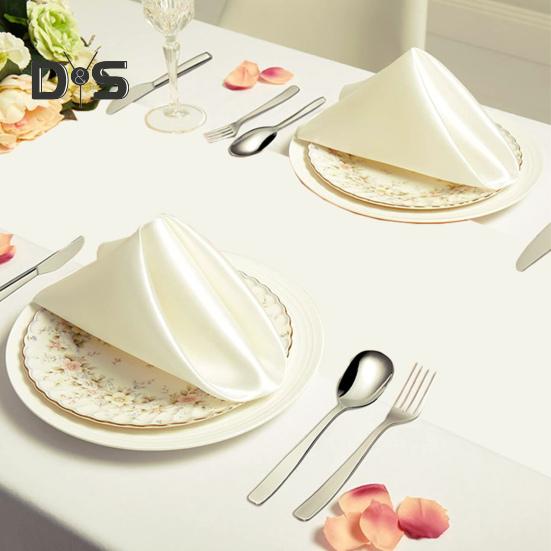12 Pcs Nordic Style Satin Napkins Square Smooth Fabric Solid Color Anti-wrinkle Wedding Party Prom Banquet Ball Decoration Dinner Napkins
