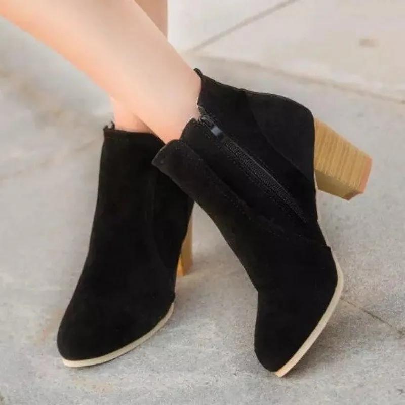 fashion Booties Woman Autumn Winter 2024 Chunky Heels Zip Shoes Luxury Fashion Chelsea Ankle Women's Boots Size35-41