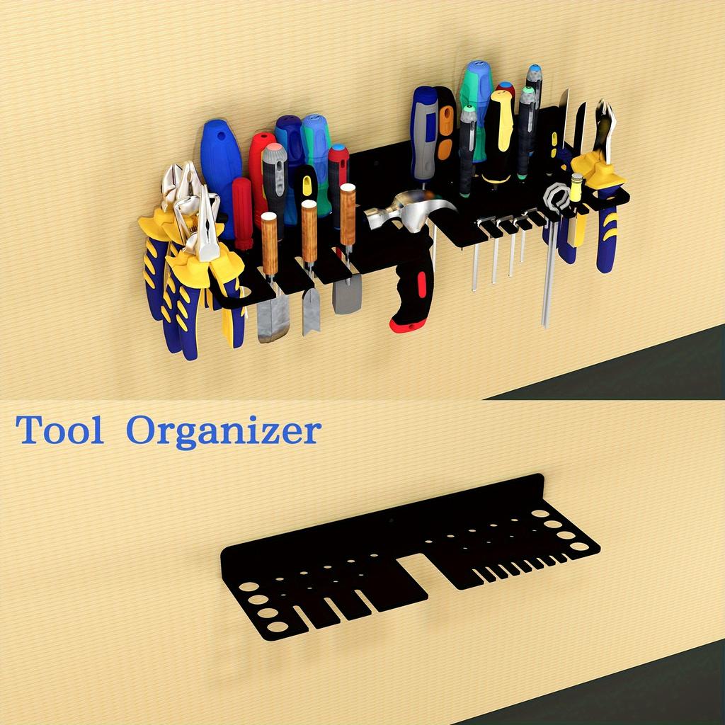Heavy-Duty Metal Wall-Mounted Tool Organizer Rack - Space-Saving Shelf for Screwdrivers, Pliers, Wrenches, Hammers for Garage