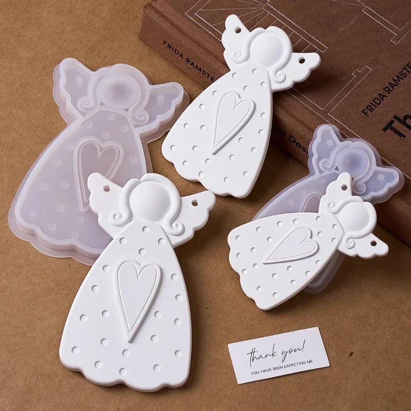 Top quality Faceless Angel Silicone Mold for Christmas Tree Hanging Ornament Heart Dot Texture Resin Craft Making Plaster