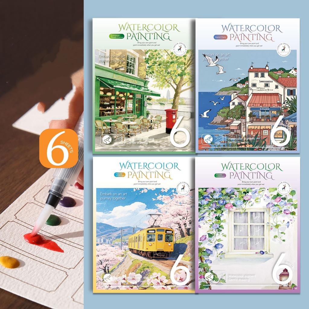 Bview Art Watercolor Coloring Book for Kids & Adults 12-Color Paint Set Included Paper Art Sketchbook for Stress Relief