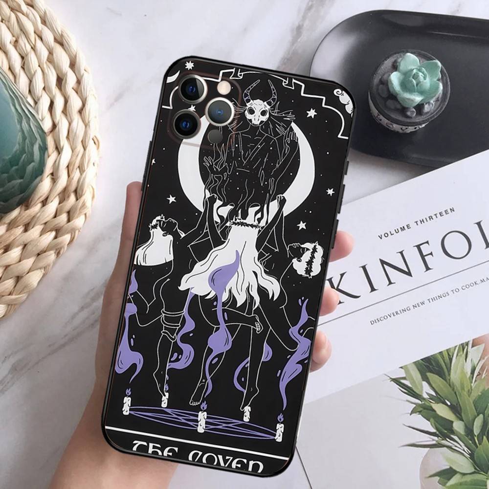 Occult Witchcraft Moon Gothic Witch Phone Case For iPhone 16,15,14,13,12 Mini 11 Pro XR,X,XS,MAX 7,8 Plus Cover Soft Black