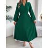 Autumn And Winter New Elegant Triple V-Neck Long Sleeved Waist Cinched Pleated Dress