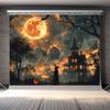 Halloween Witch and Full Moon Haunted House Background - Multi-functional Polyester Photography Backgroundzyc