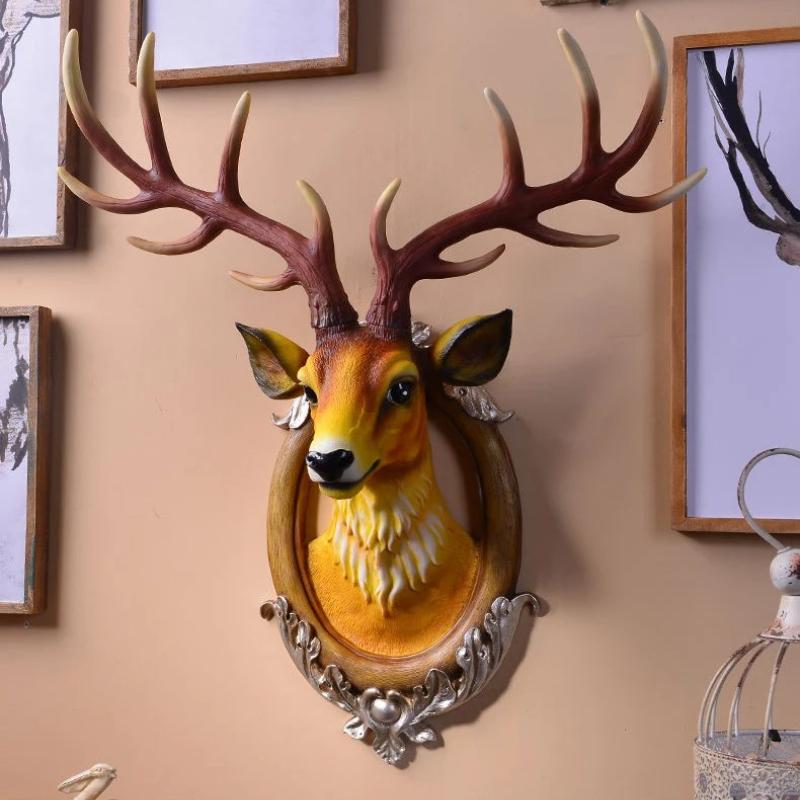 European Style Lucky Deer Head Wall Decor for Living Room TV Background Creative Animal Wall Hanging Art Home Decoration Gift